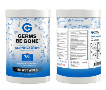 160 Count Germs Be Gone Antibacterial Sanitizing Wipes in Canister